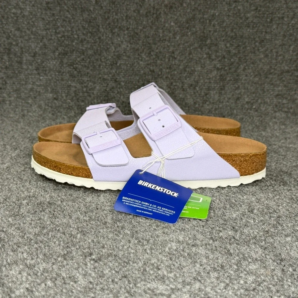 Birkenstock Arizona Sandal Womens 7 Lavender Fog Birkibuc Buckle Slide Flip Flop